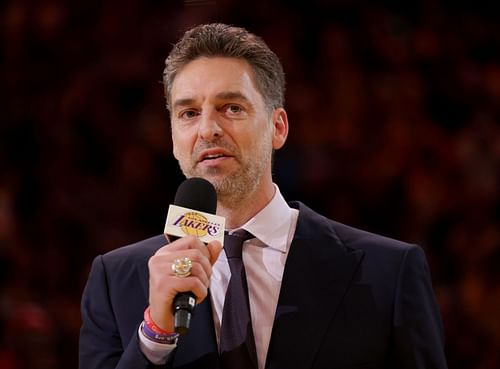 LA Lakers legend Pau Gasol at his jersey retirement ceremony on Tuesday night