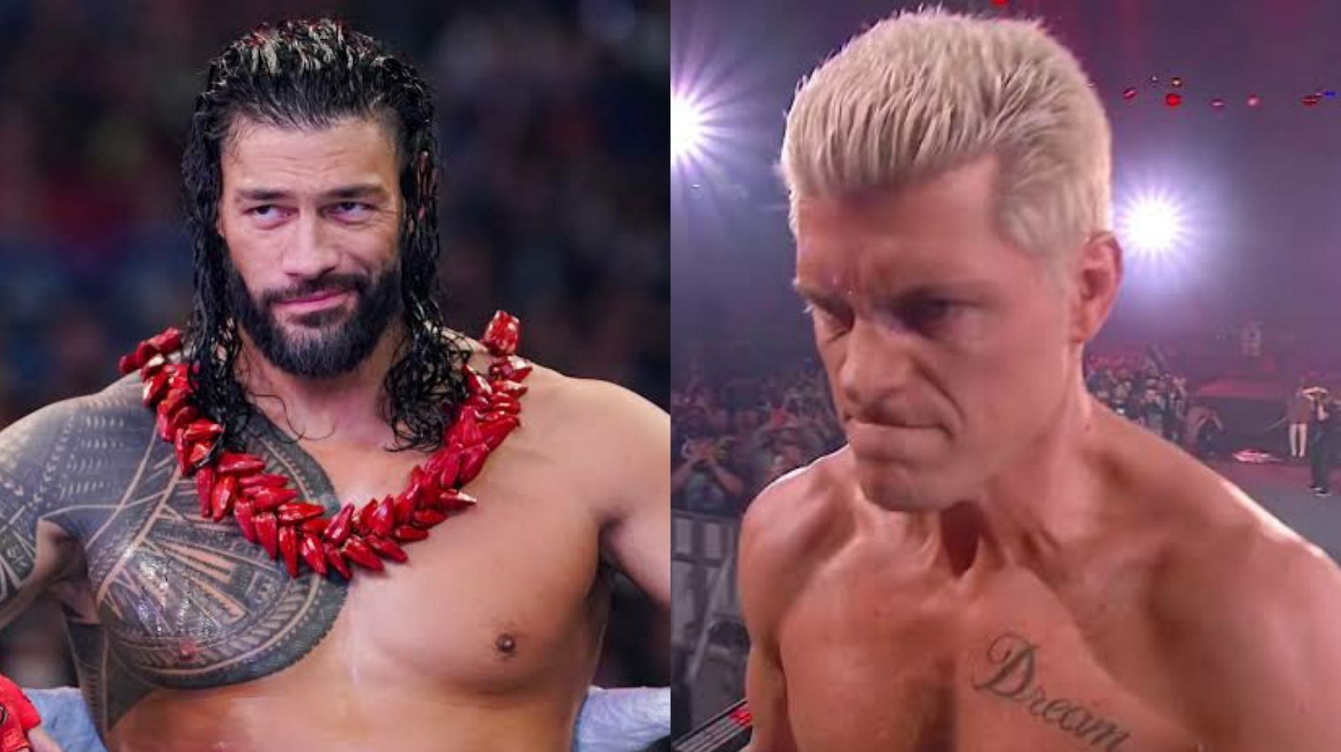 Roman Reigns (left); Cody Rhodes (right)