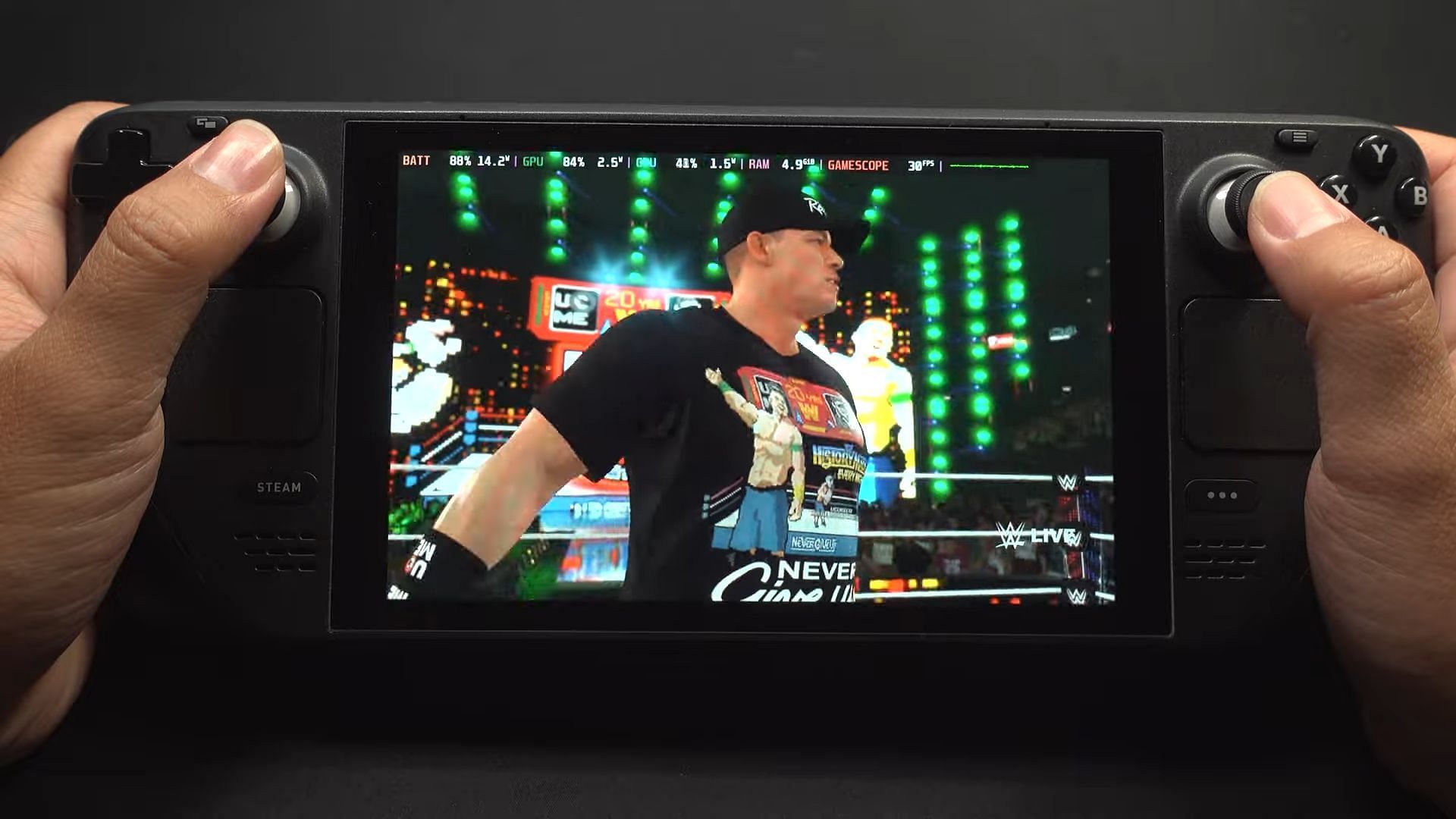 The Steam Deck can run WWE 2K23, albeit with some compromises (Image via YouTube/TEST GAME)