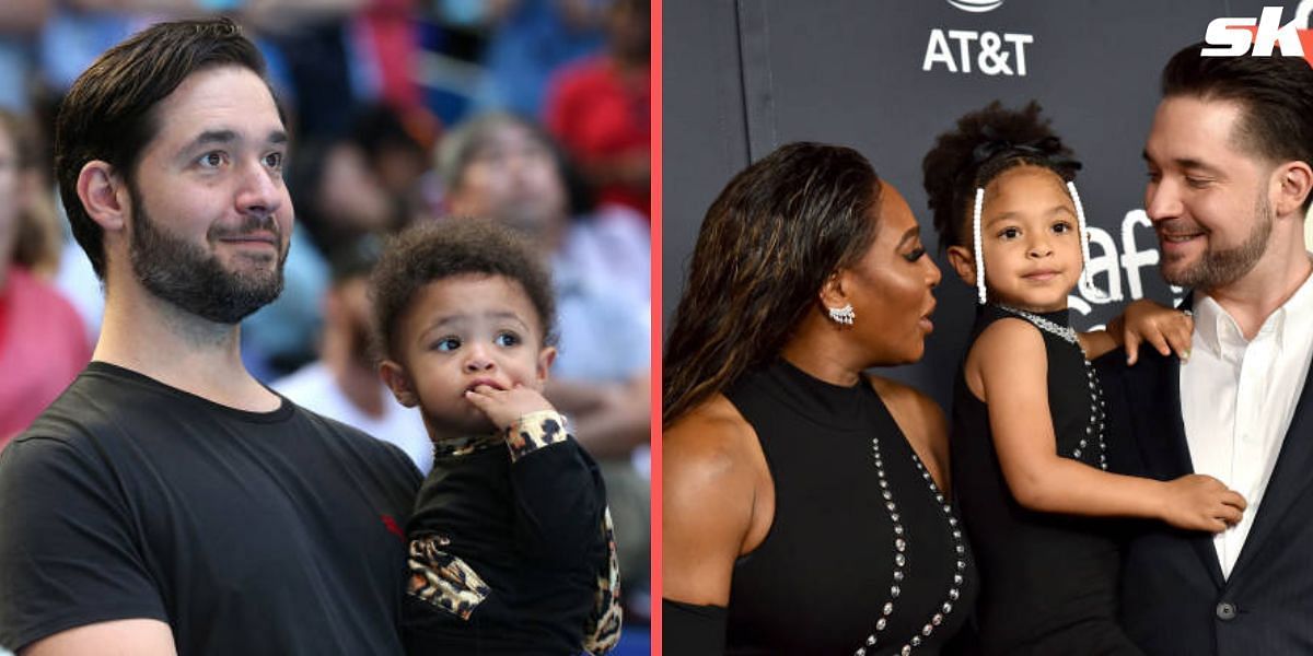 Alexis Ohanian with Olympia Ohanian (left), Serena Williams with her family
