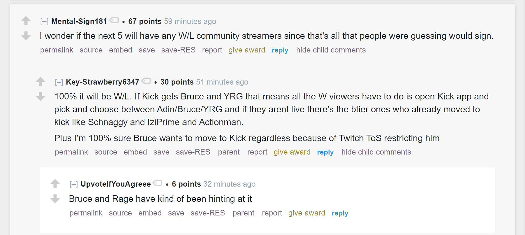 Community on Reddit reacting to the streamer&#039;s move to Kick 1/4 (Image via r/LivestreamFail)