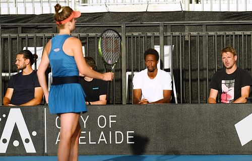 Gael Monfils watching Elina Svitolina compete at the 2022 Adelaide International