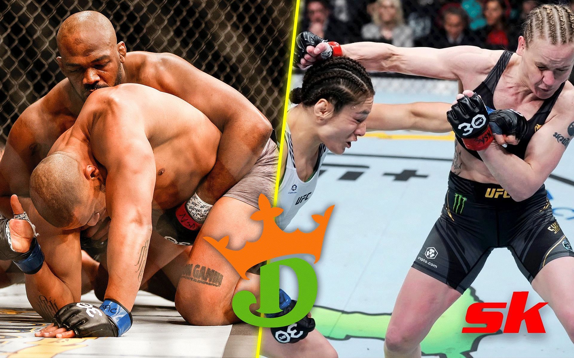 From the left- Jon Jones vs. Ciryl Gane and Alexa Grasso vs. Valentina Shevchenko at UFC 285 [Image credits: Getty Images, @DKSportsbook on Twitter and @ufc on Instagram]