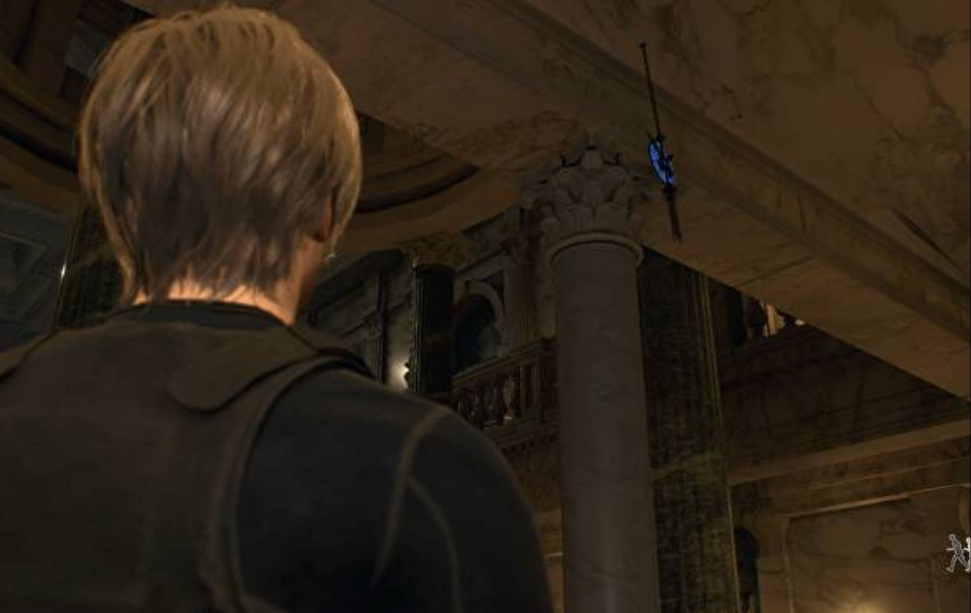The Blue Medallions in the Great Hall area can be difficult to spot in the beginning (Image via Capcom)