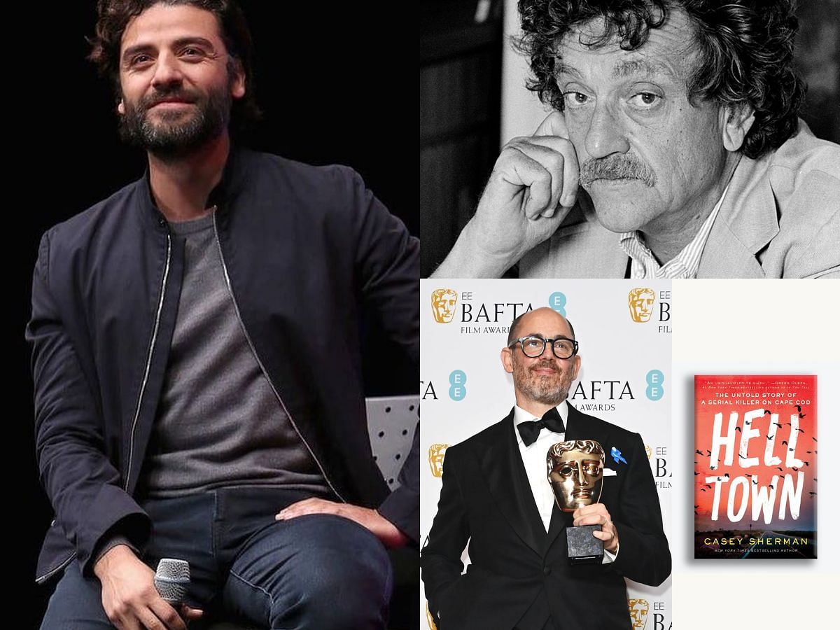 (From left to right) Oscar Isaac, author Kurt Vonnegut, the cover of Helltown, and Ed Berger. (Photo via IMDb/Instagram/Sportskeeda)