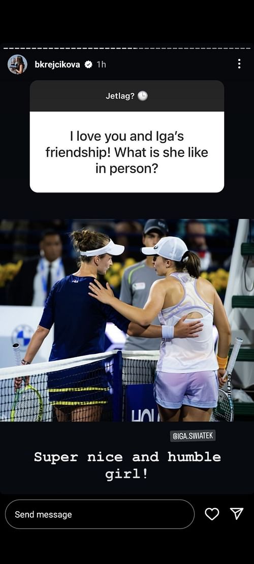 Barbora Krejcikova's Instagram story