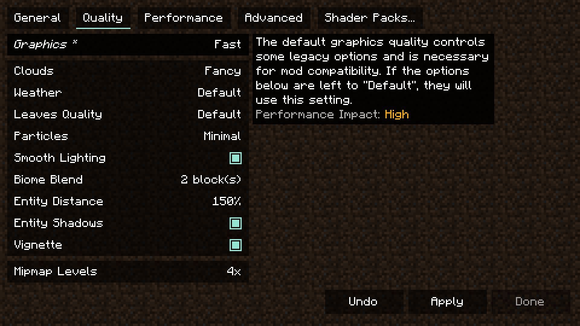 Some of the basic vanilla video settings must be tweaked first to bring a change in Minecraft&#039;s graphics (Image via Mojang)