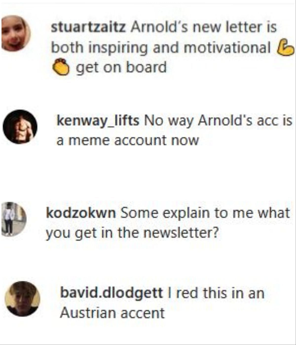 Fans comment down several hilarious comments on Arnie&#039;s post - Screengrab via Instagram/@schwarzenegger