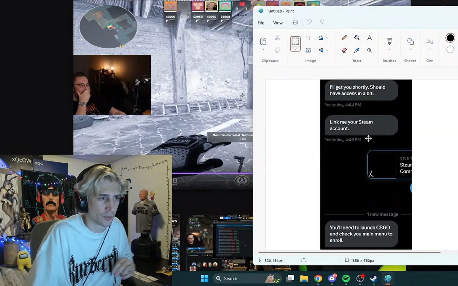 The streamer shows the screenshot of the conversation he had with Counter-Stike 2 off-stream (Image via Twitch)