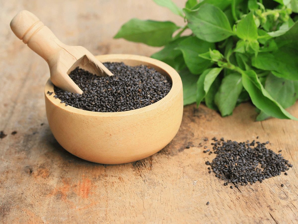 A bowl which contains Basil Seeds