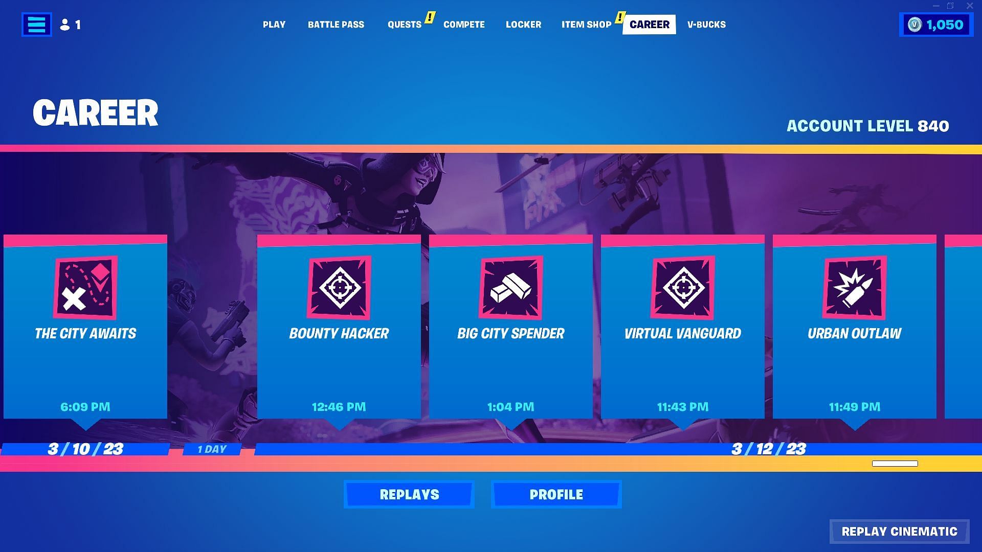Use the scroll bar to see your Legacy Achievements (Image via Epic Games/Fortnite)