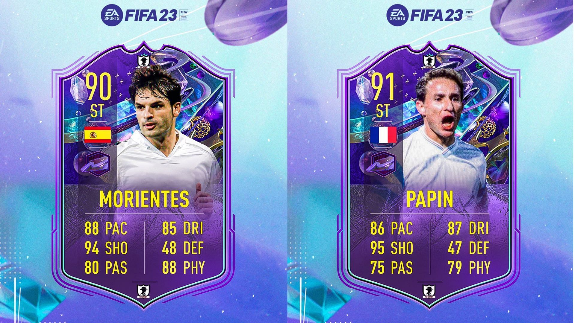 The  Jean-Pierre Papin and Fernando Morientes Fantasy FUT cards could be highly wanted by FIFA 23 players (Images via Twitter/FUT Sheriff)