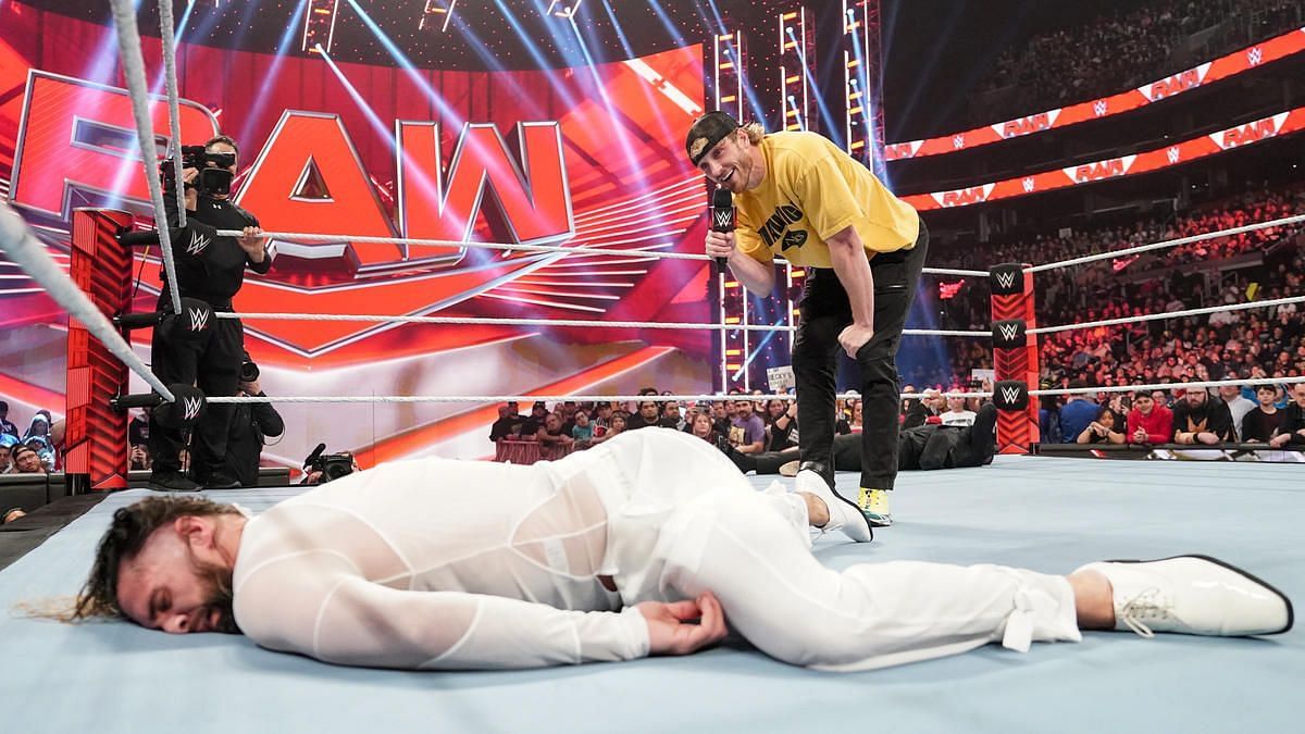 Logan Paul laid out Seth Rollins with a stiff right hand