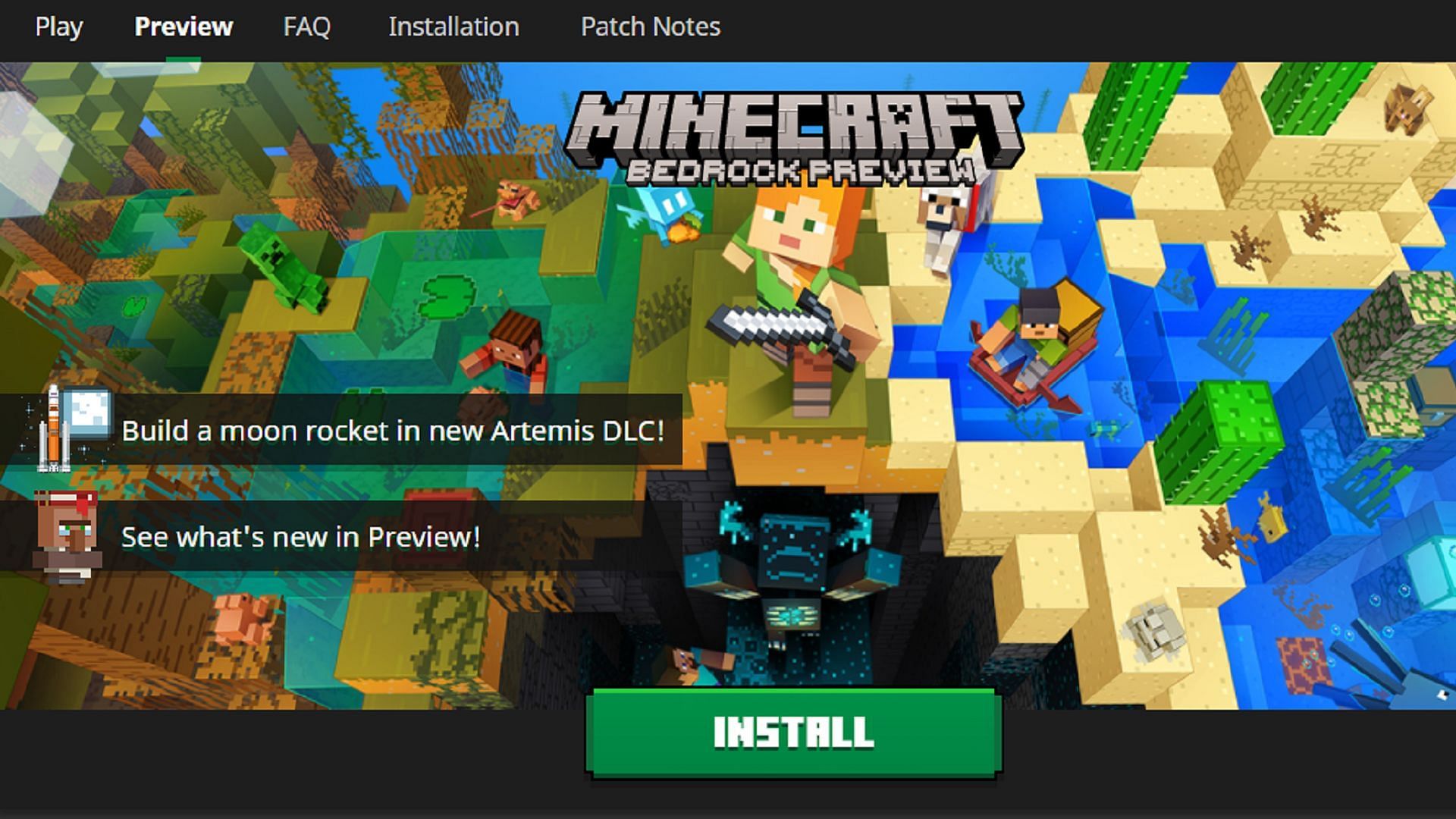 Windows 10 users can easily access Minecraft Preview with the official launcher (Image via Mojang)