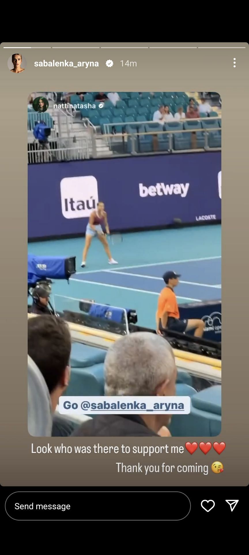 Screengrab from Aryna Sabalenka&#039;s post