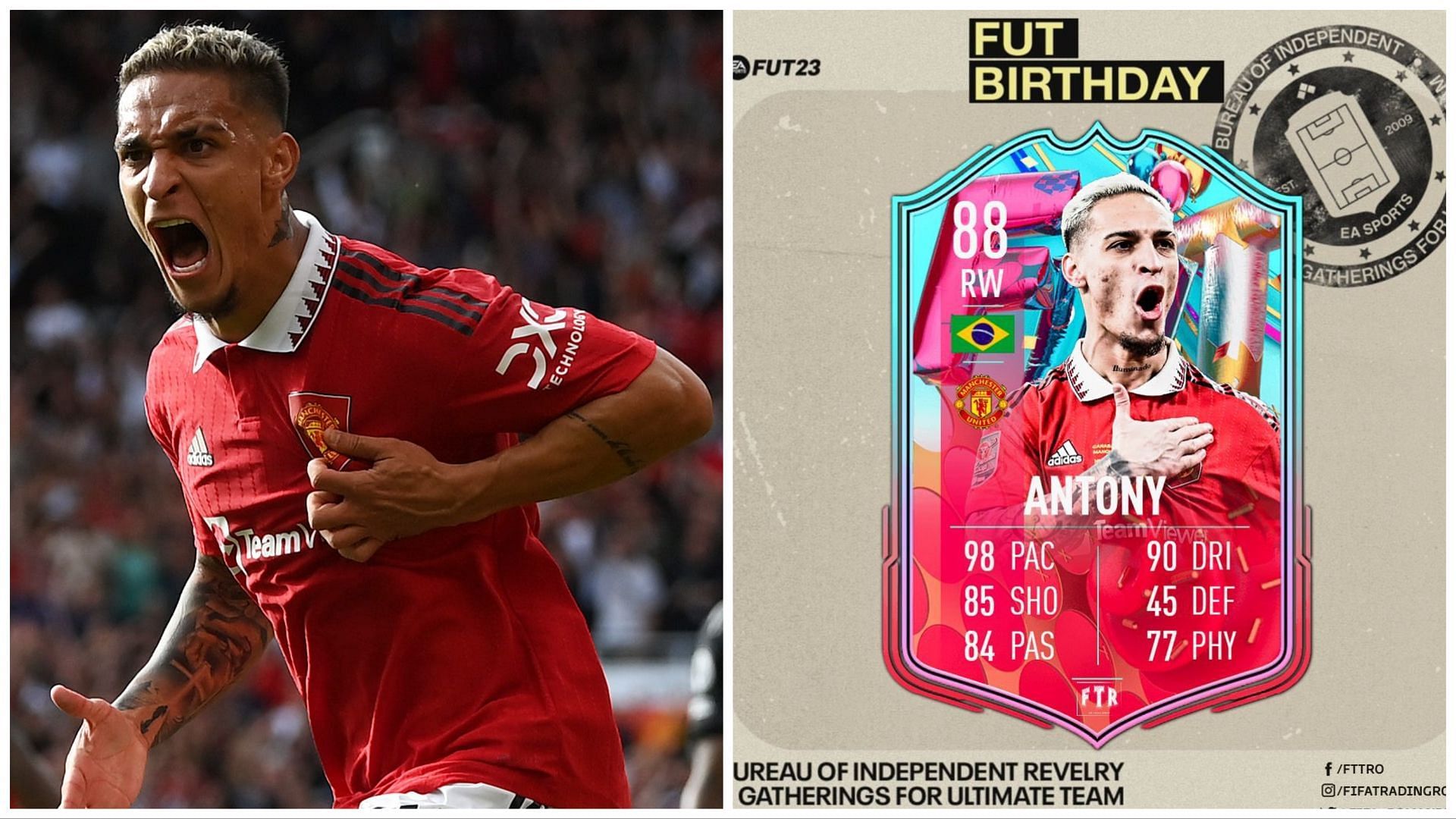 FUT Birthday Antony has been leaked (Images via Getty and Twitter/FIFATradingRomania)