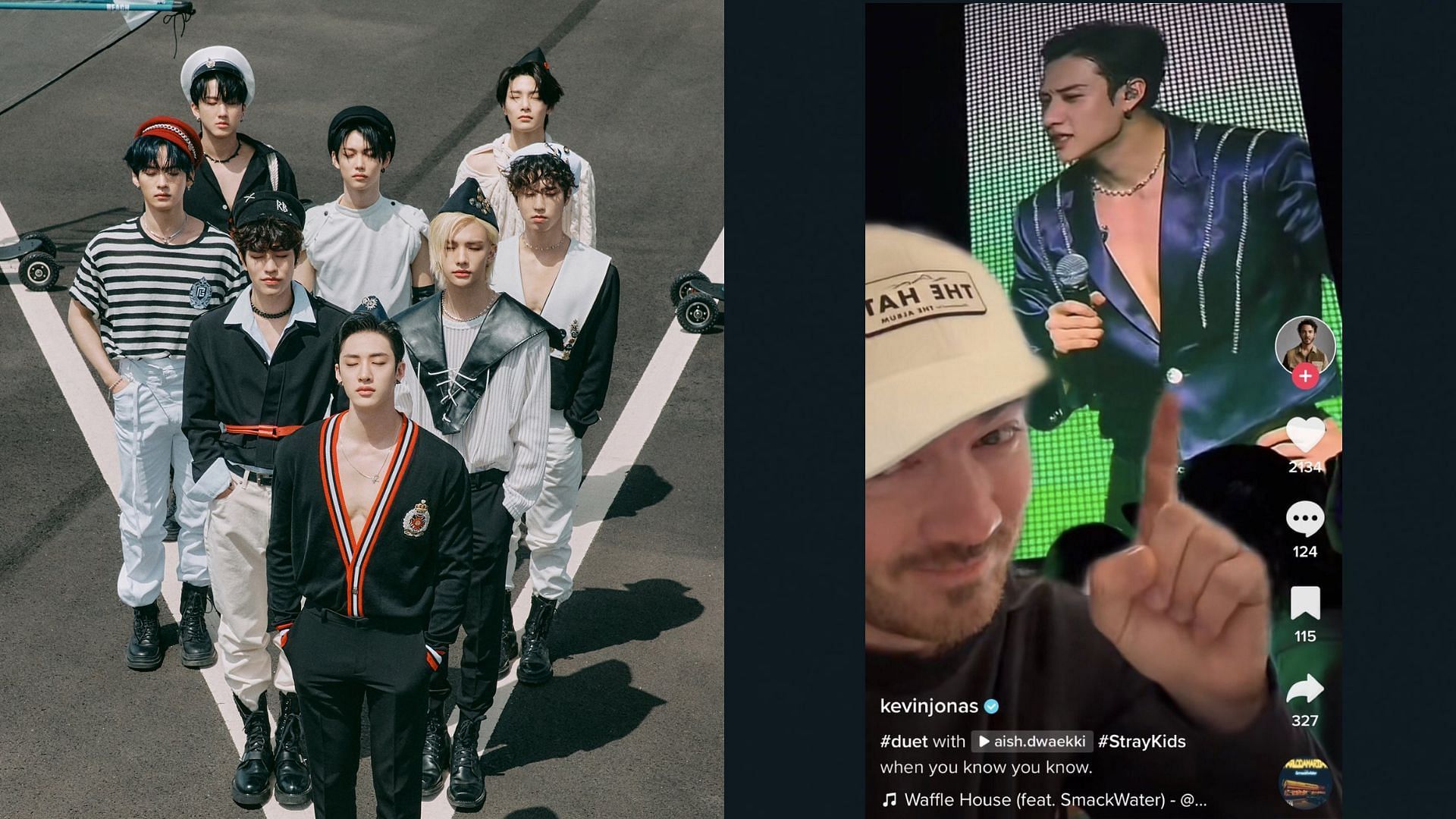 Kevin Jonas duets with a fan video of Stray Kids on TikTok (Images via Twitter/Stray_Kids and haven_skz_stay)