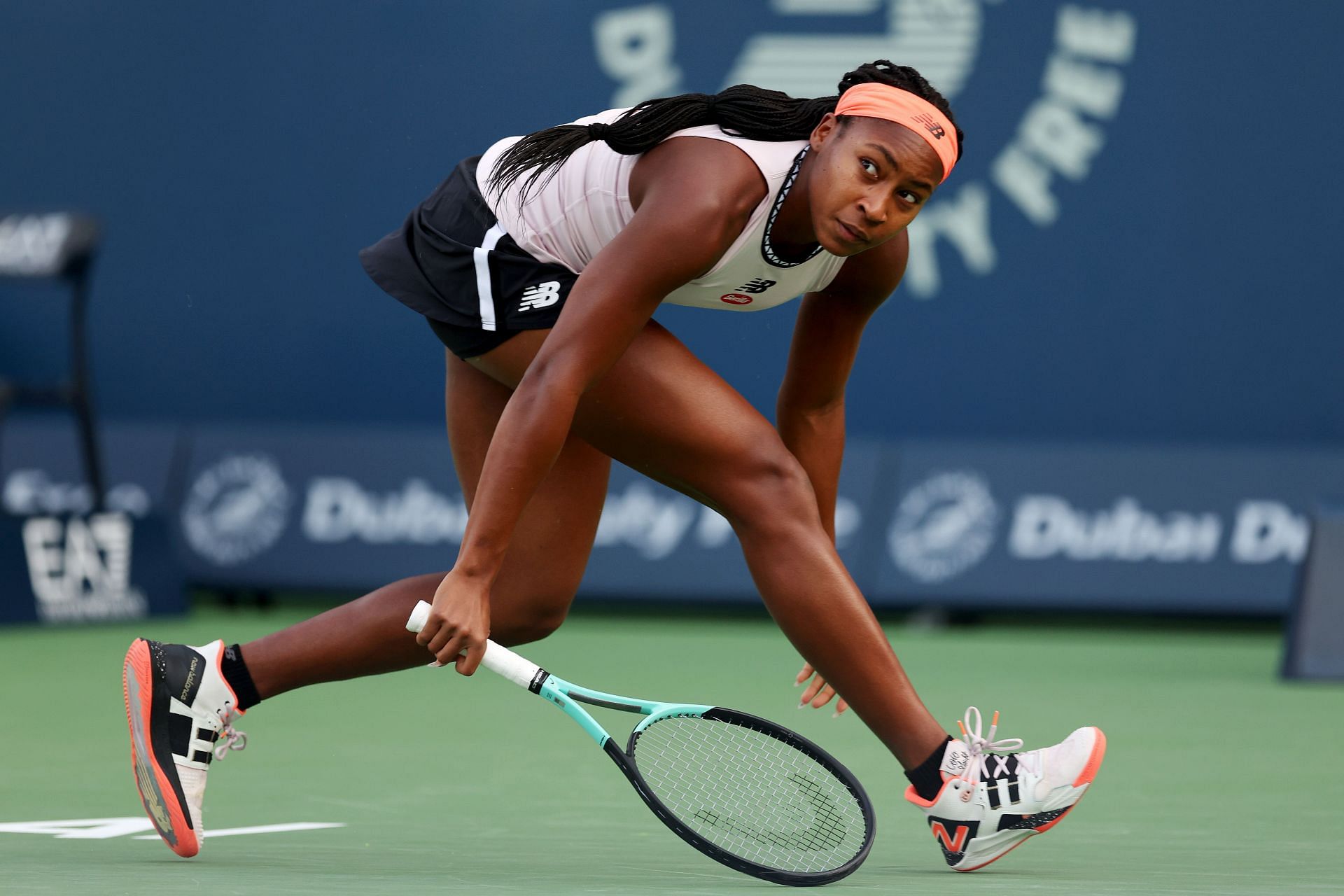 Coco Gauff in action during the 2023 Dubai Tennis Championships.