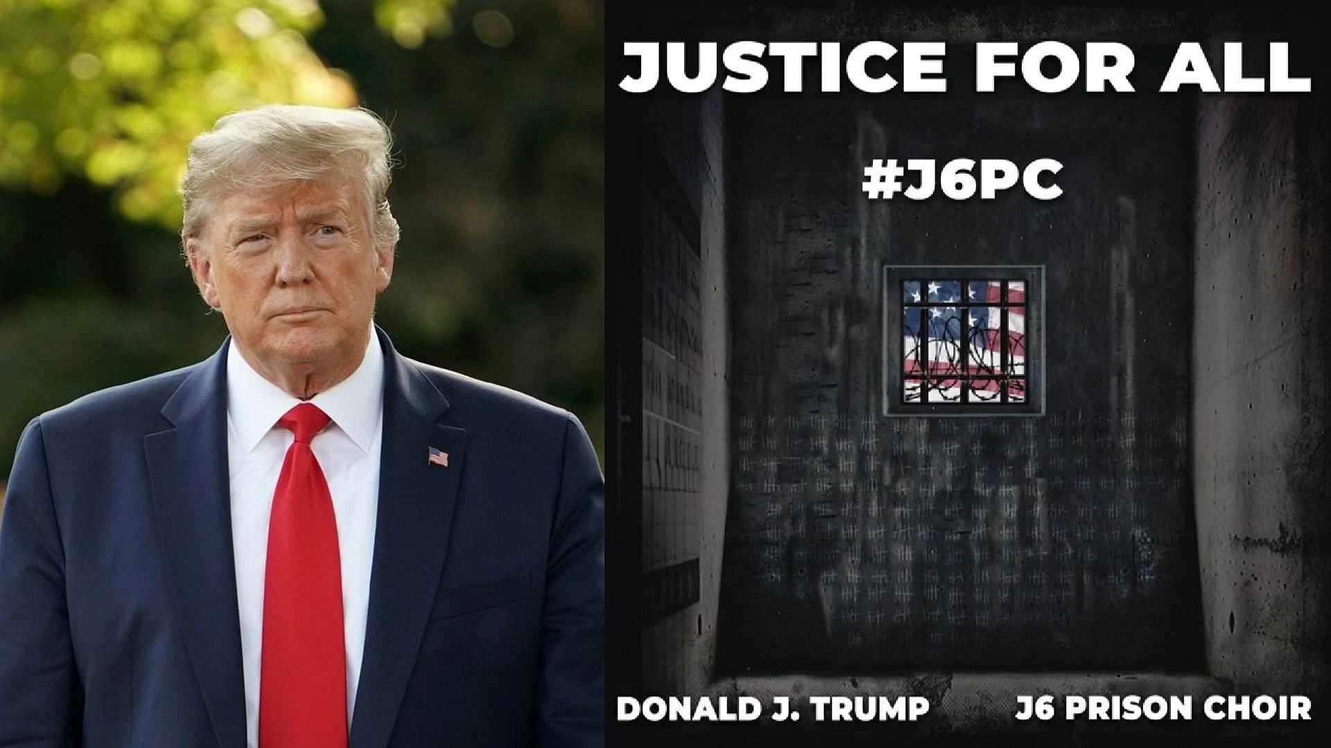 Trumps song with J6 Prison Choir sparks memefest online (Image via Getty Images, Twitter/@DM3710Liberty)