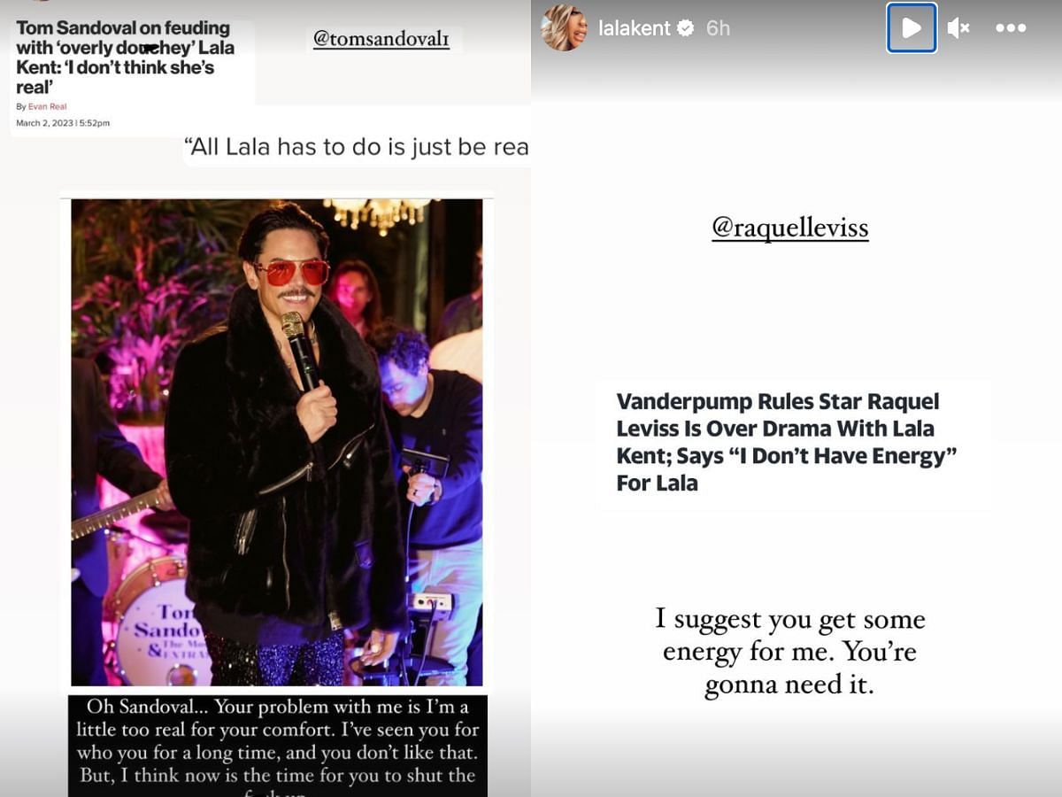 Lala Kent slams Tom Sandoval and Raquel Leviss on Instagram story (Image via lalakent/Instagram)