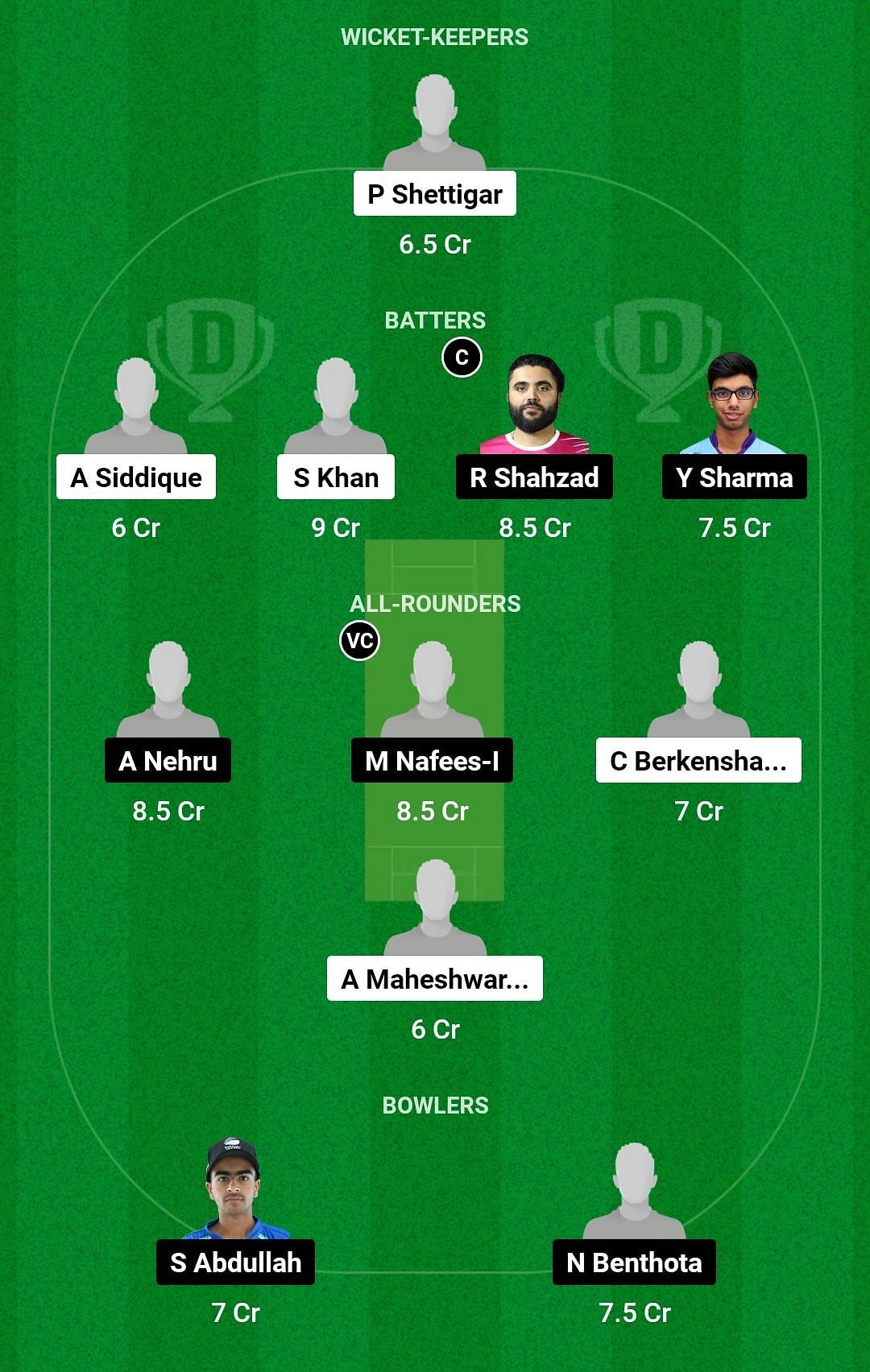 Dream11 Team for International Warriors vs DCC Starlets - ICCA Arabian T20 League.