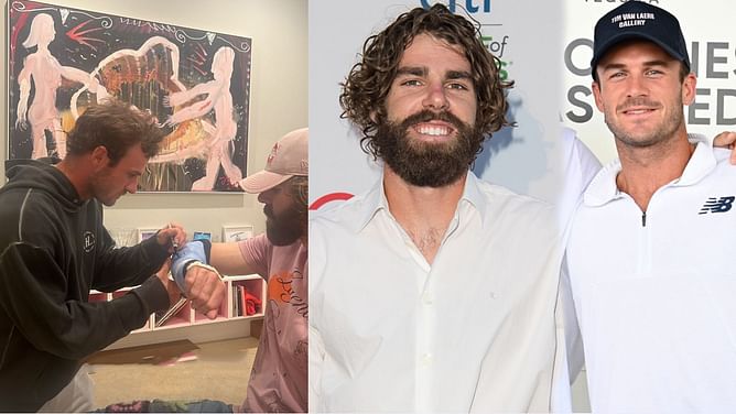 Reilly Opelka gets hand cast autographed by good friend Tommy Paul