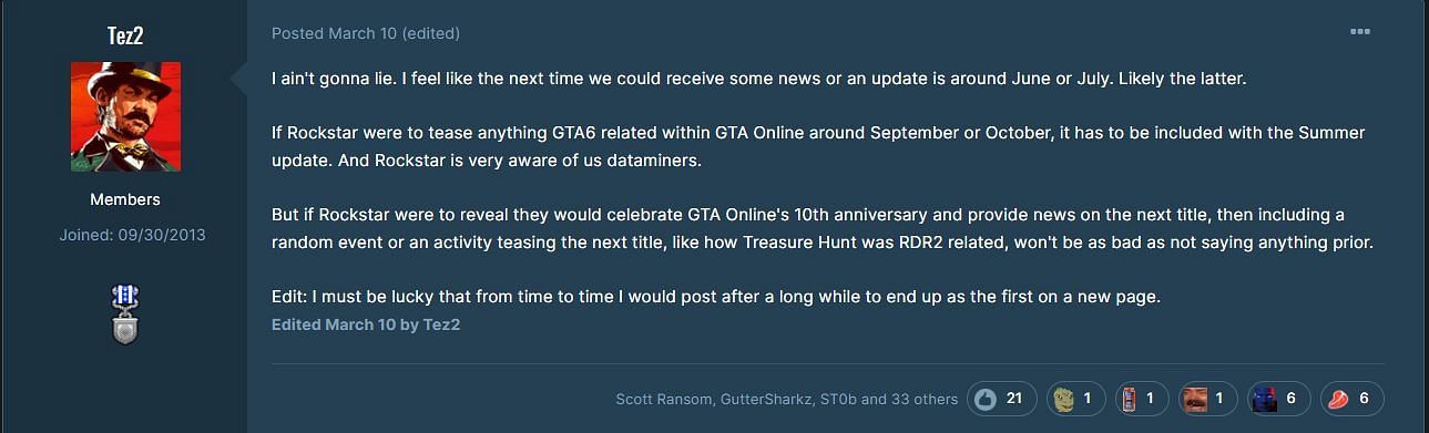 Here&#039;s what Tez2 had to say about Grand Theft Auto Online&#039;s upcoming anniversary (Image via GTAForums)