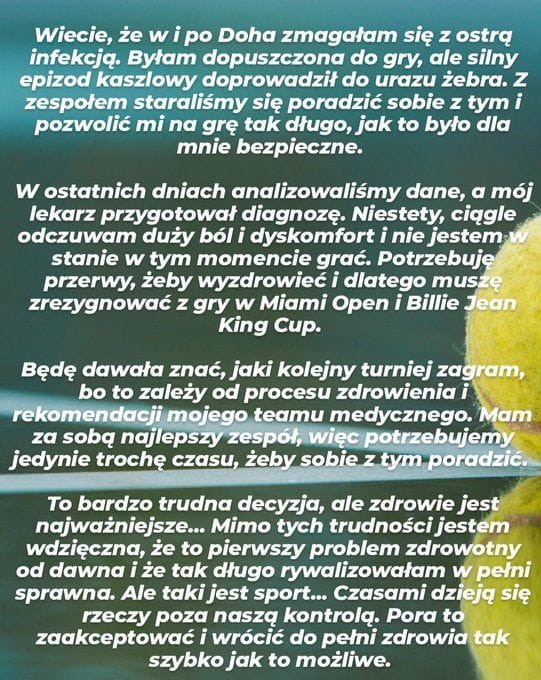 Iga Swiatek pulls out of Miami Open 2023 and Billie Jean King Cup as