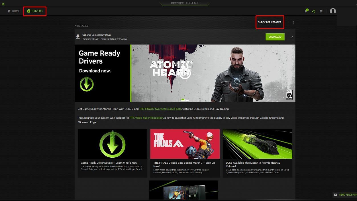 Check for updates (Image via Nvidia)