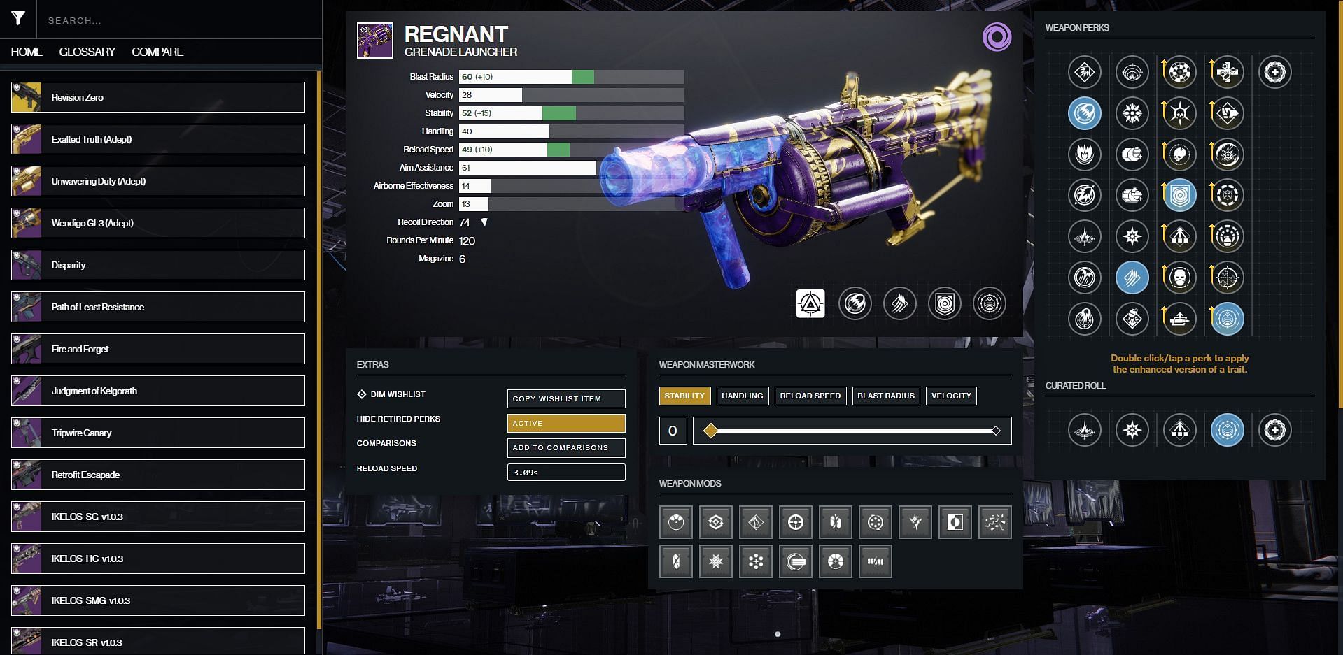 Regnant god roll for PvE ad clearing (Image via Destiny 2 Gunsmith)