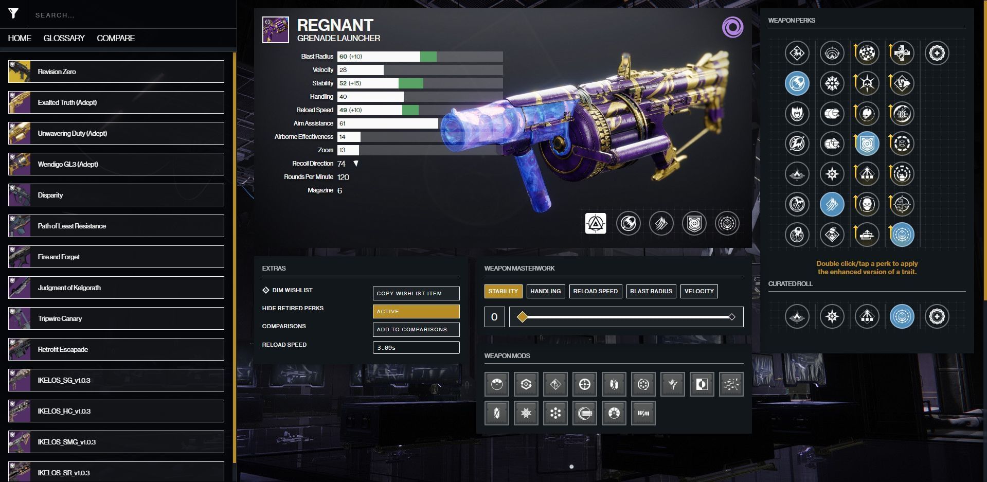 Regnant god roll for PvE ad clearing (Image via Destiny 2 Gunsmith)