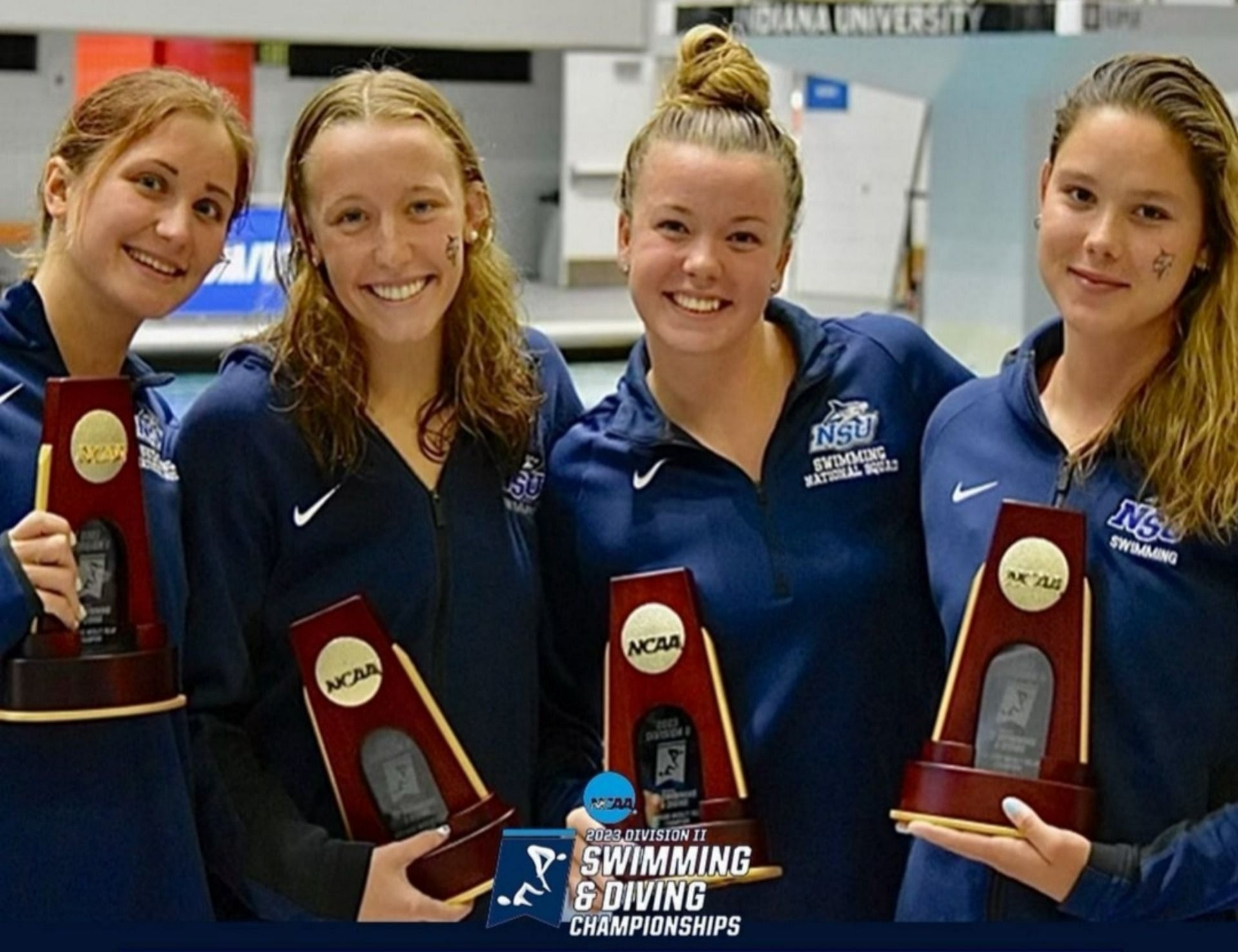 Team Nova Southeastern, Champions of 200-yard medley relay during the 2023 NCAA Division II Championships(Image via Instagram/NSU Swimming)