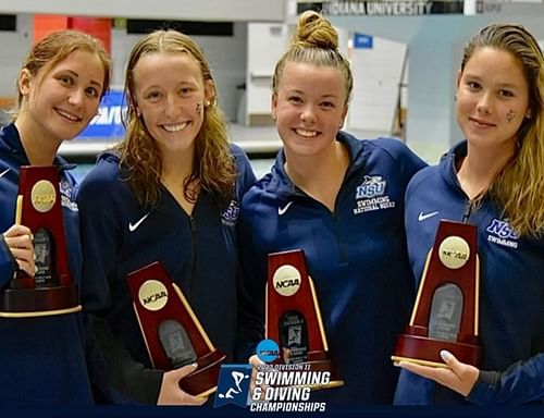 Team Nova Southeastern, Champions of 200-yard medley relay during the 2023 NCAA Division II Championships(Image via Instagram/NSU Swimming)