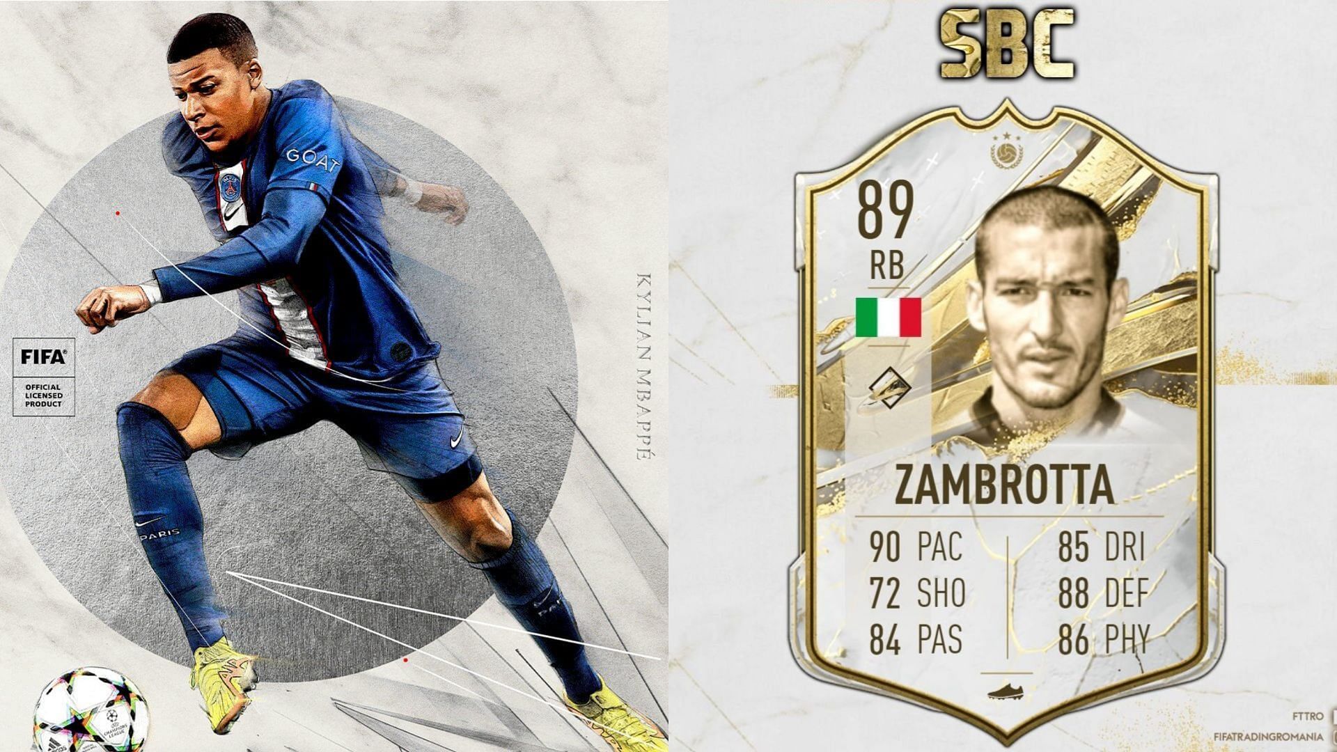 The Gianluca Zambrotta Prime Icon SBC could be a great challenge to complete for FIFA 23 players  (Images via EA Sports, Twitter/FTR)