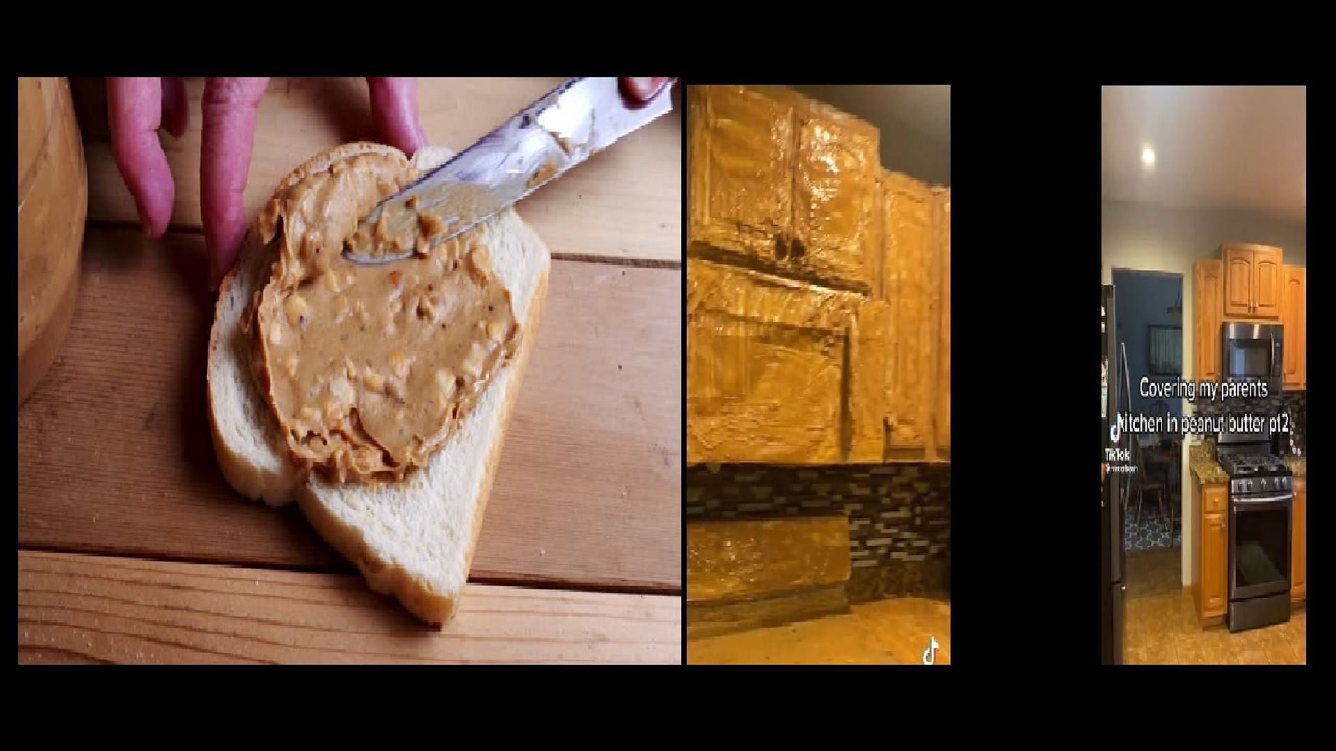 Peanut butter kitchen prank goes viral on the internet (Image via Getty Images (Left) snip from Twitter (Right)