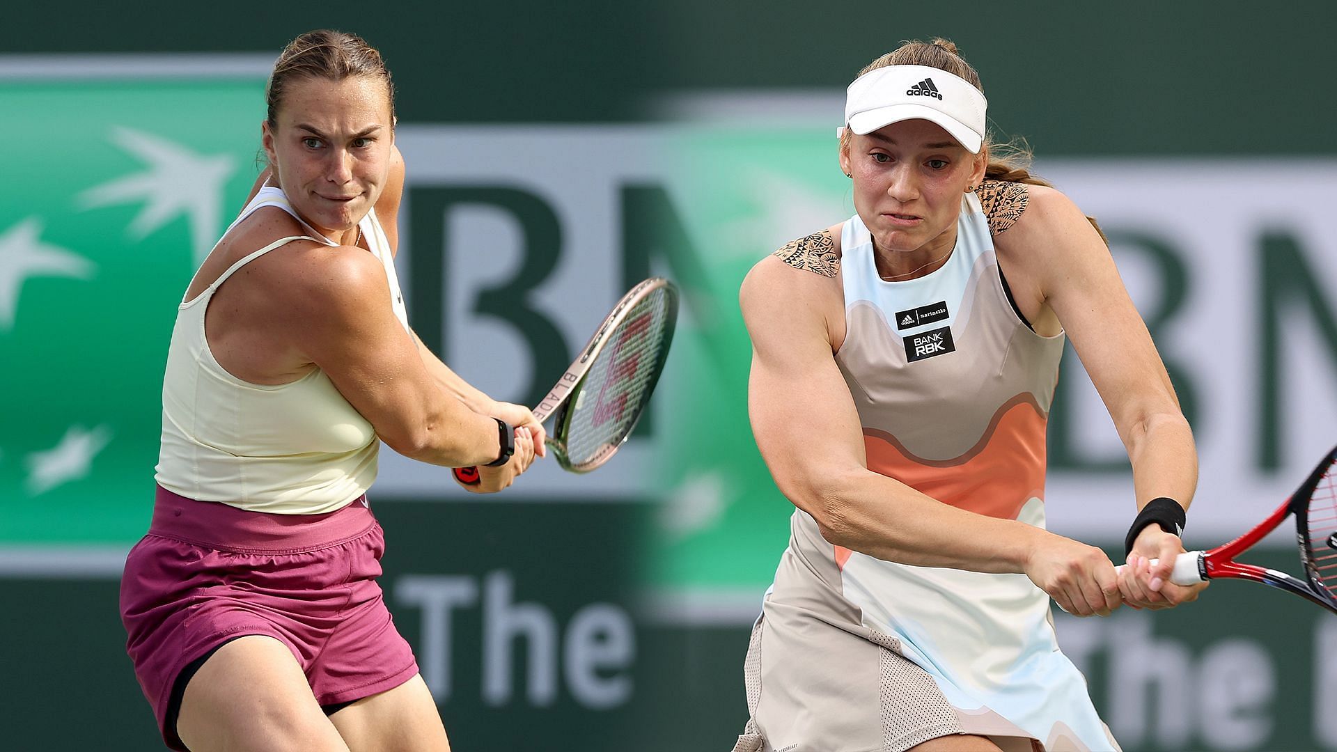 Sabalenka (left) takes on Rybakina in the Indian Wells final.