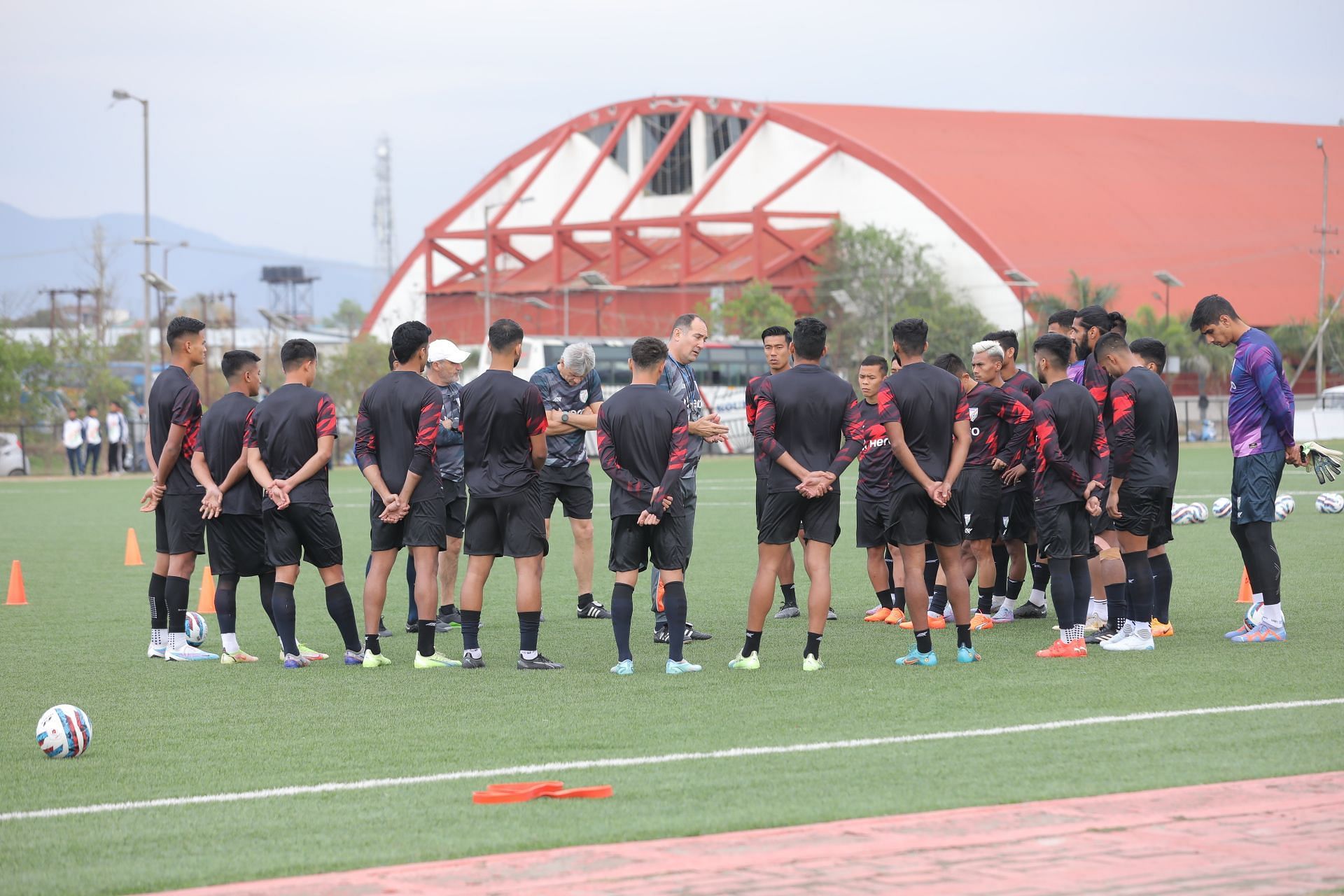 Indian players preparing ahead of their game against Myanmar.