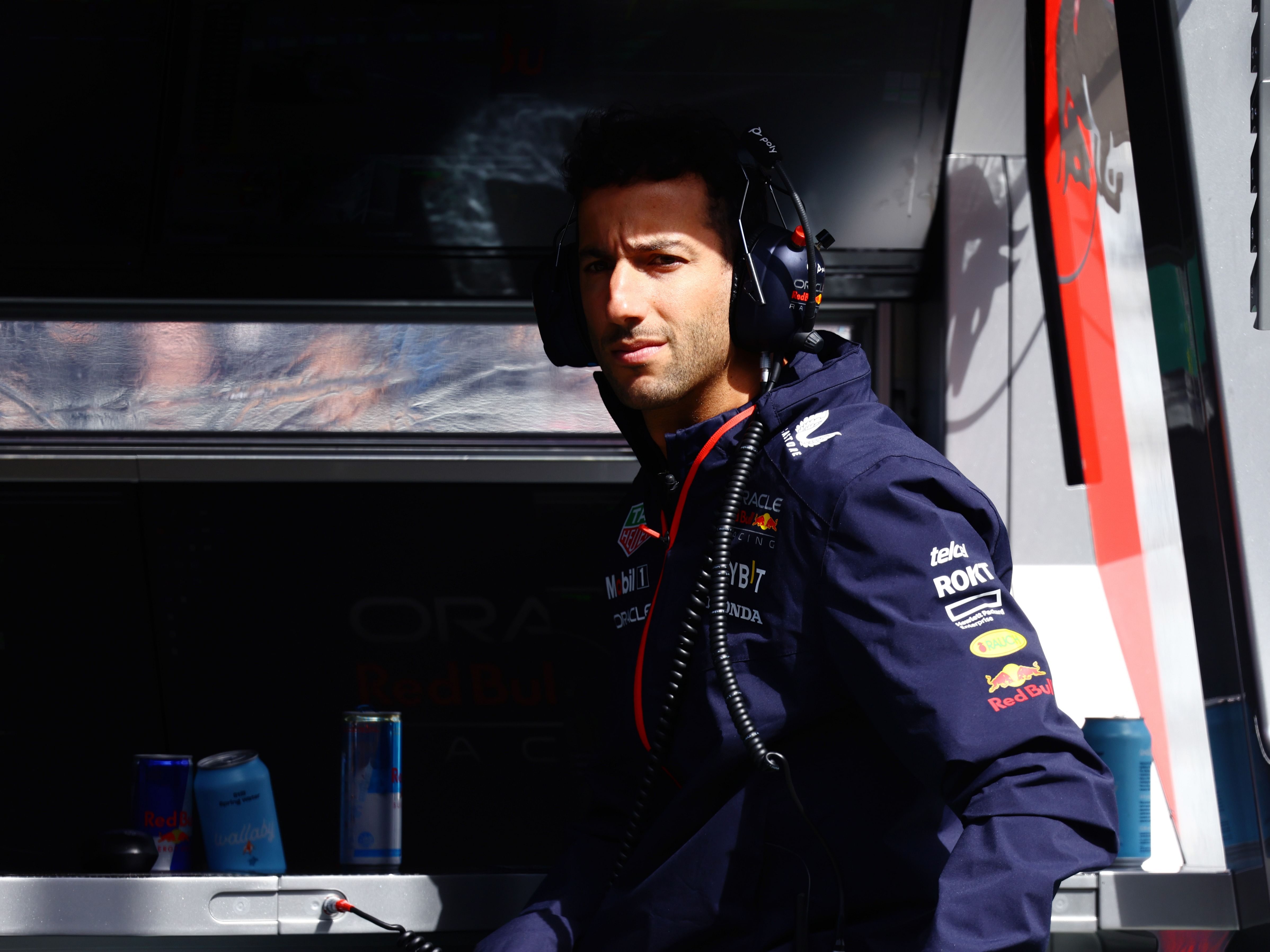 Daniel Ricciardo looks on from the pitwall during practice ahead of the 2023 F1 Australian Grand Prix (Photo by Mark Thompson/Getty Images)