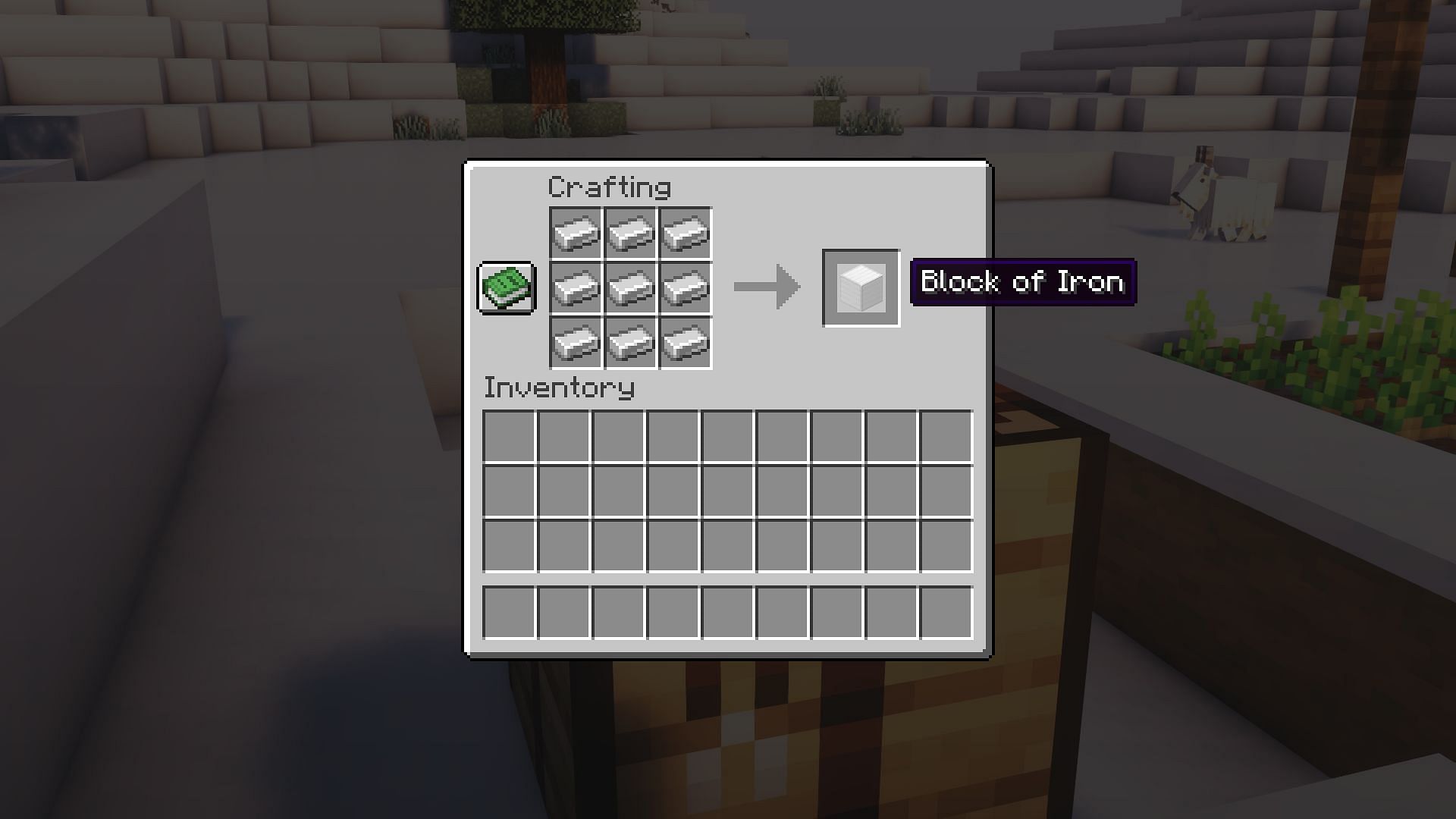 Block of iron crafting recipe in Minecraft (Image via Mojang)