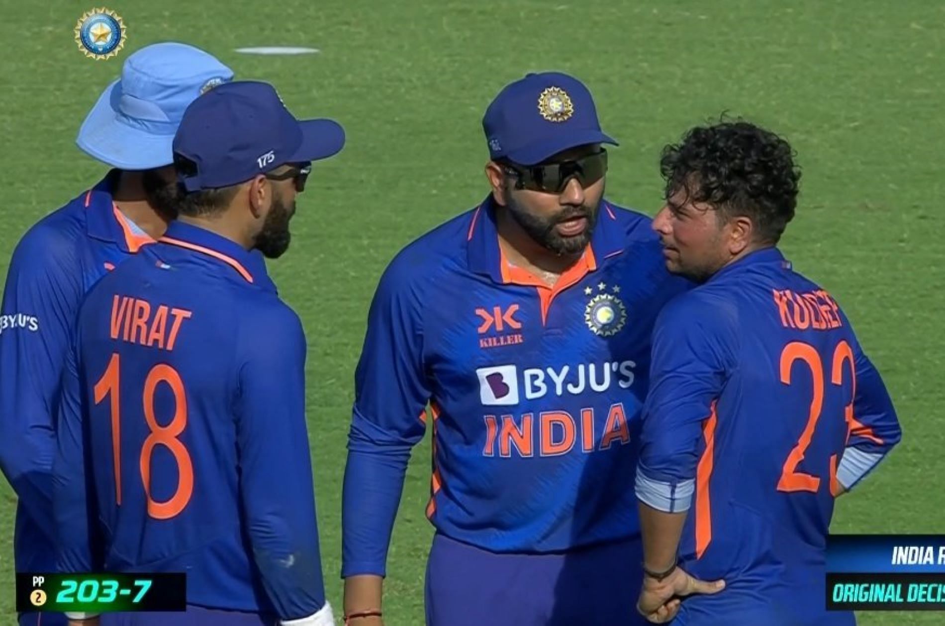 Rohit was all smiles before fuming at Kuldeep Yadav after wasted DRS Review