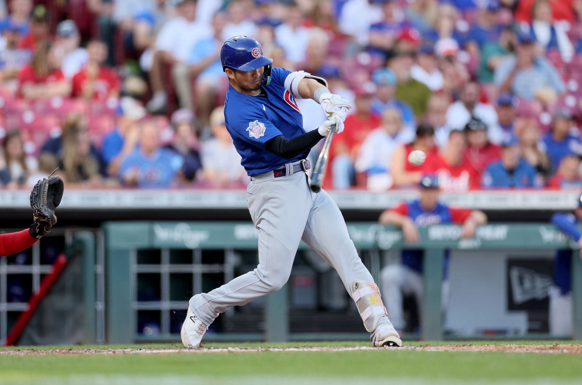 Seiya Suzuki of the Chicago Cubs bats in the third inning against the Cincinnati Reds.