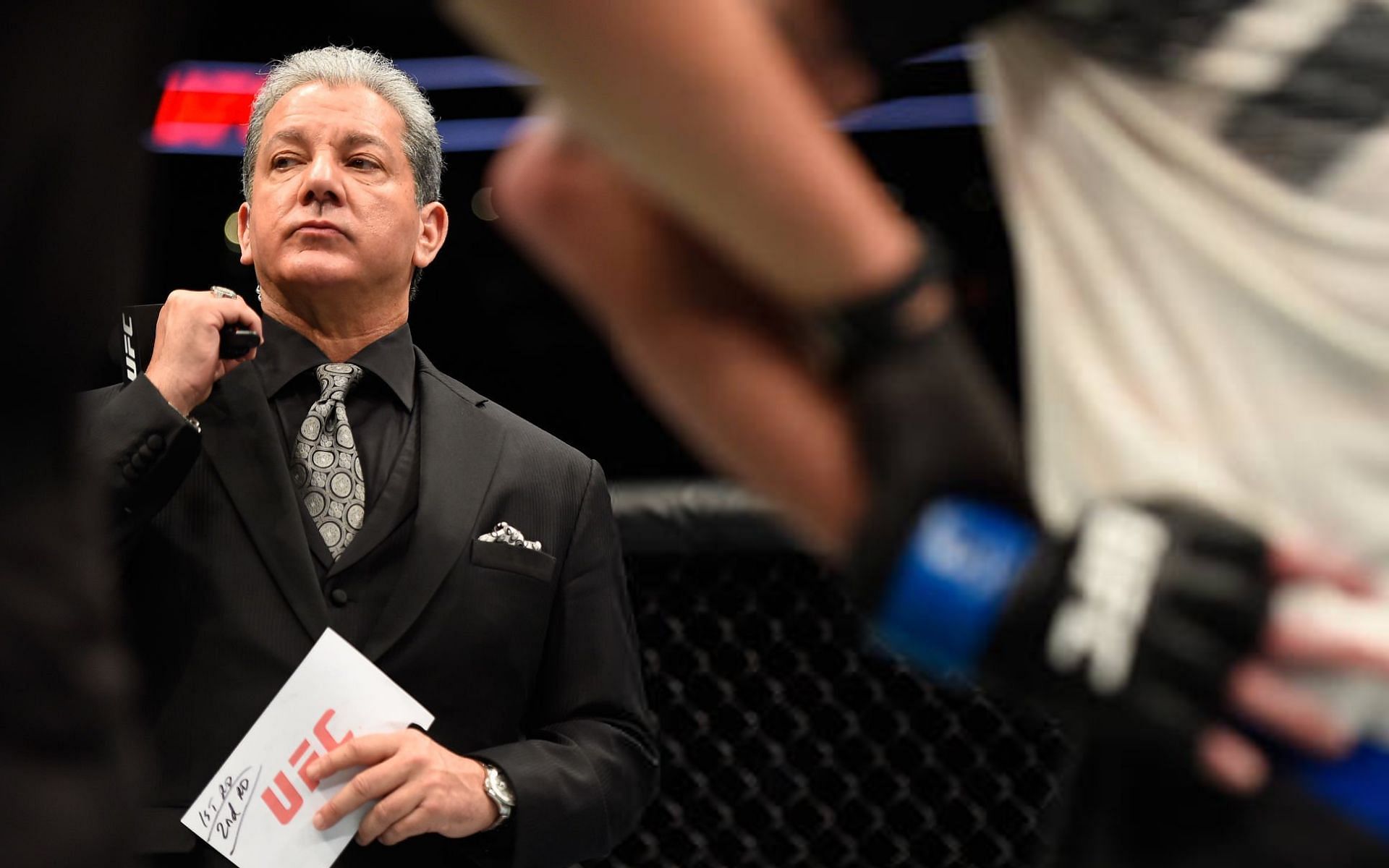 UFC announcer Bruce Buffer warns fighter not to repeat their talk during his interview