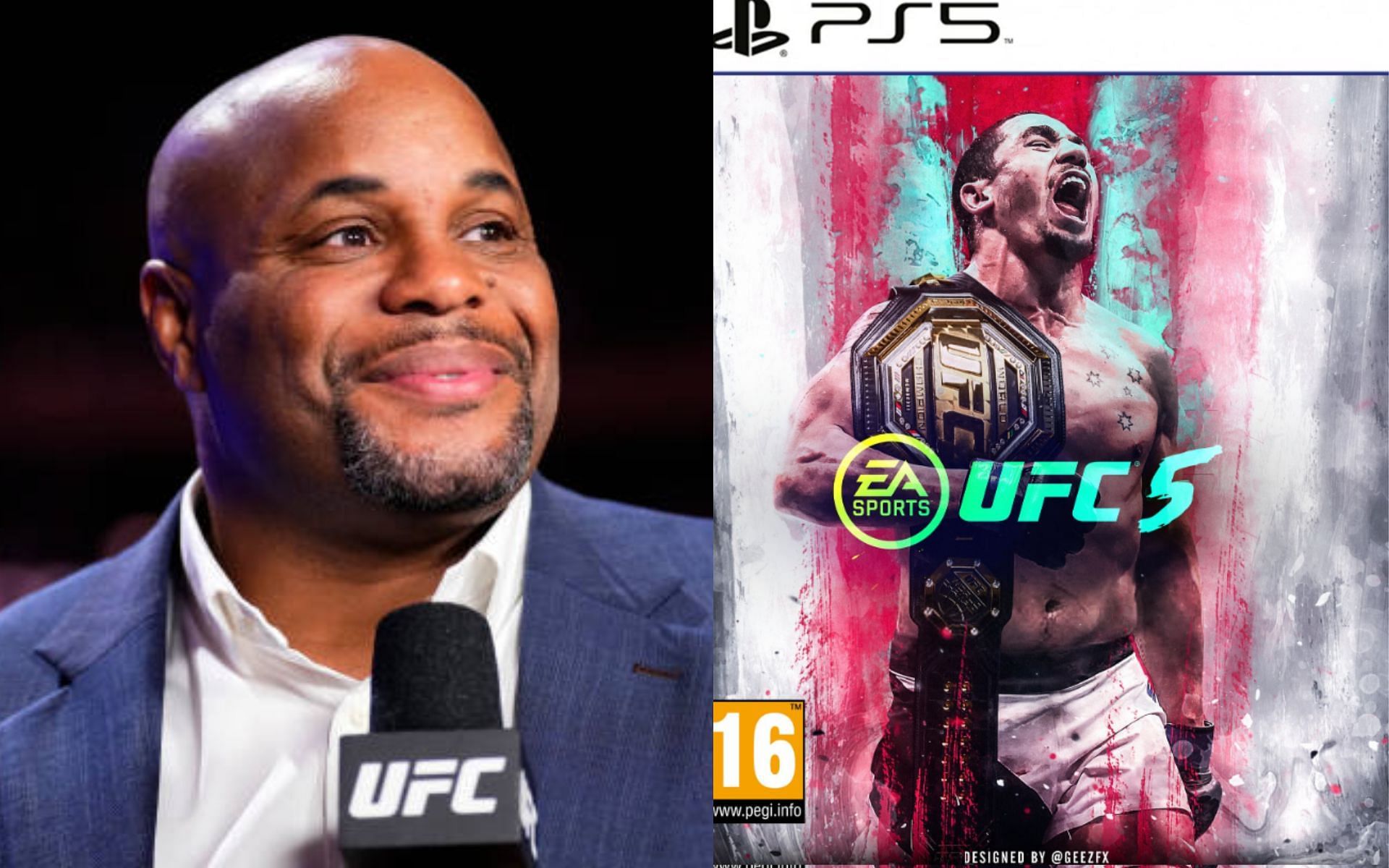 Daniel Cormier (left) and fan poster of EA Sports game UFC 5 (right) [Image courtesy: @ironwolfnettv on Twitter] 