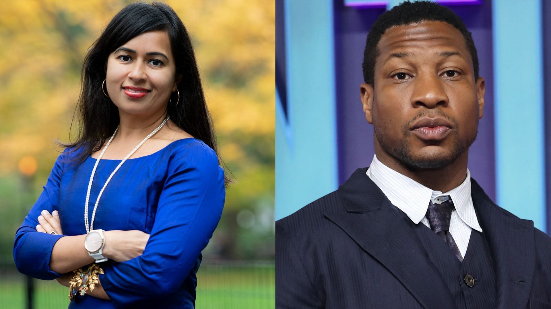 Priya Chaudhry and Jonathan Majors. (Photo via chaudhrylaw/Priya Chaudhry,  Lia Toby/Getty)