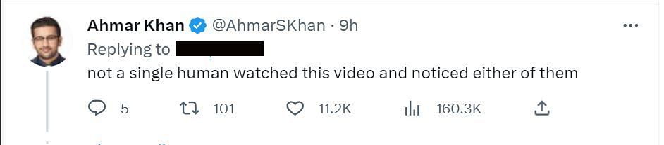 A comment reacting to the man&#039;s costume (Image via Twitter/ @AhmarSKhan)