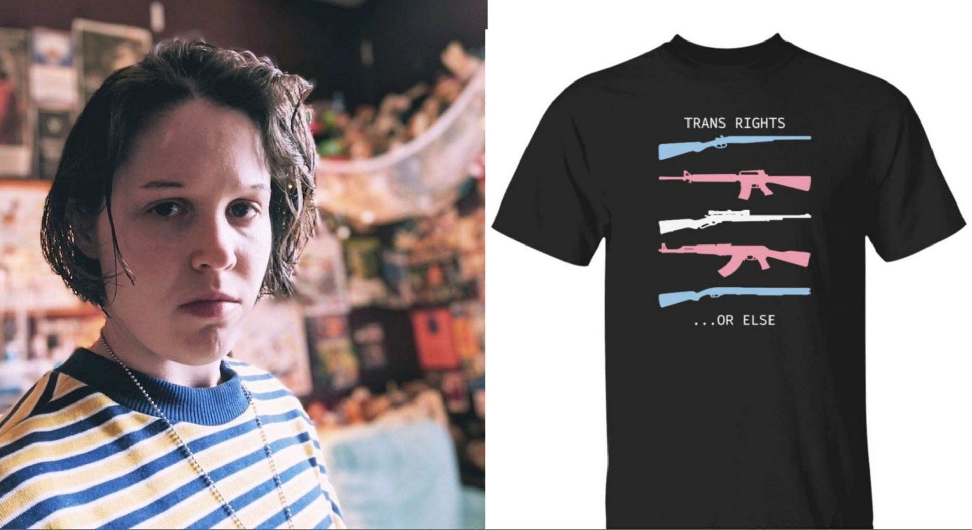 &quot;Trans Rights or Else&quot; shirts on Amazon sparked major controversy in the wake of Nashville school shooting (Image via Audrey Hale/LinkedIn and Alejandro Miguelsky/Twitter)