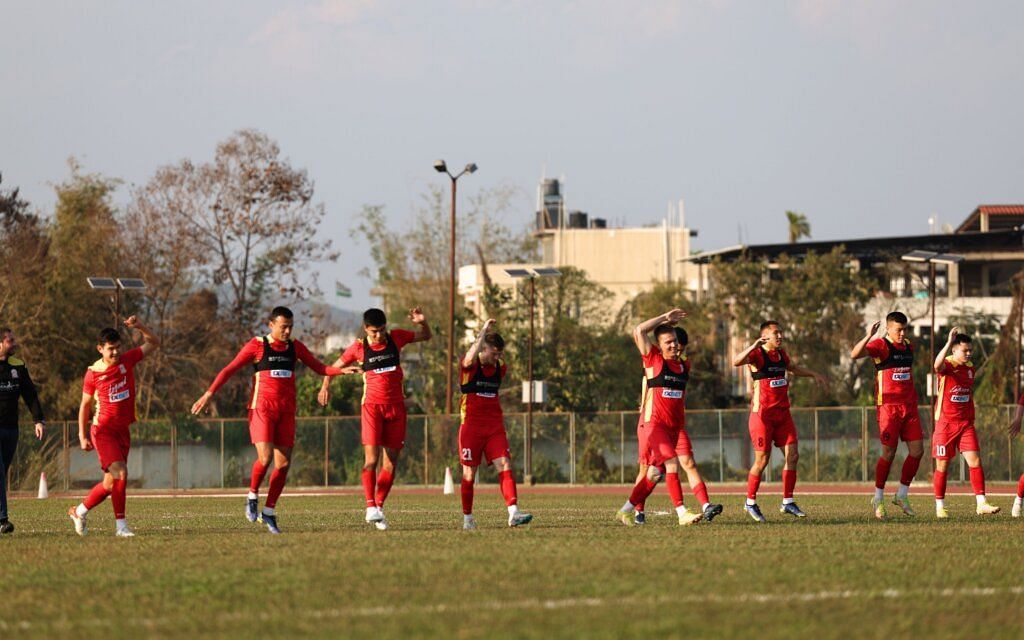 Kyrgyz Republic players training ahead of their match against Myanmar.