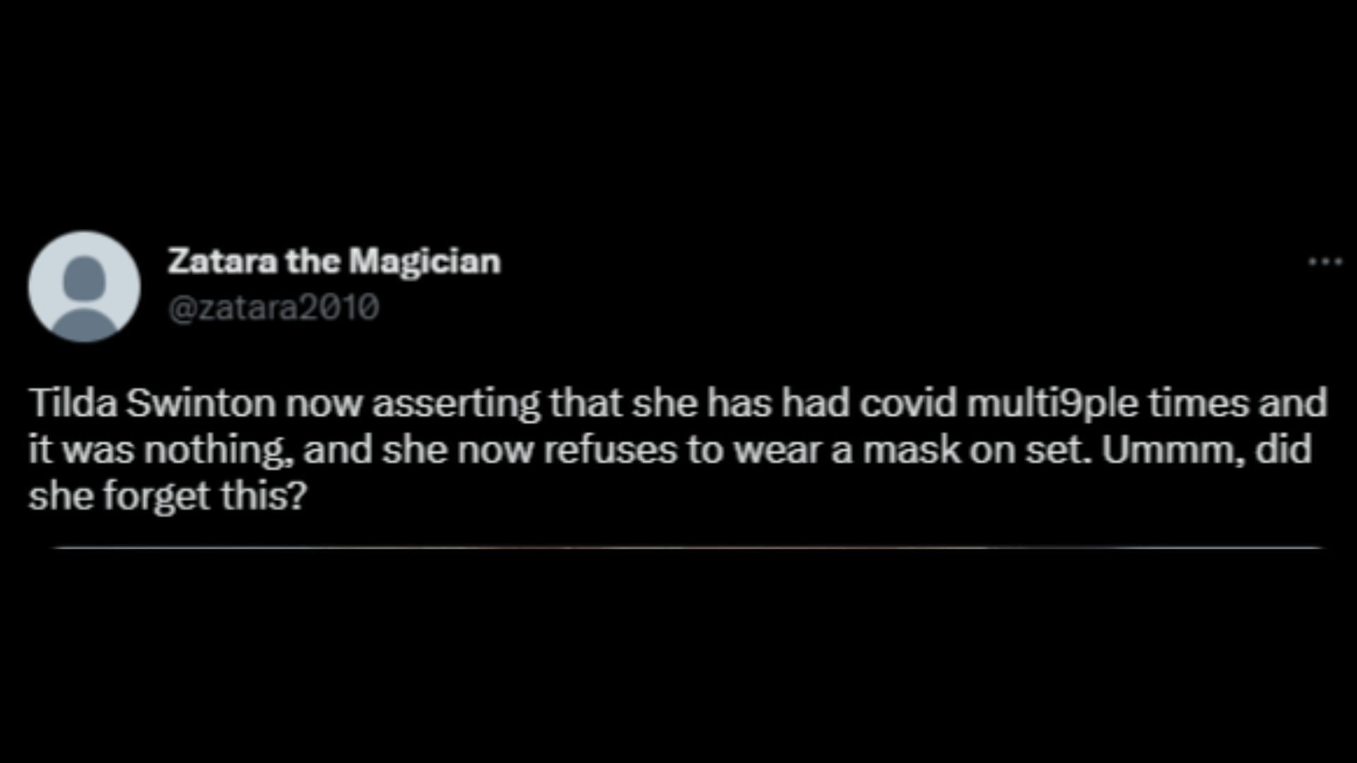Tilda Swinton Won't Wear COVID Mask on New Movie's Set