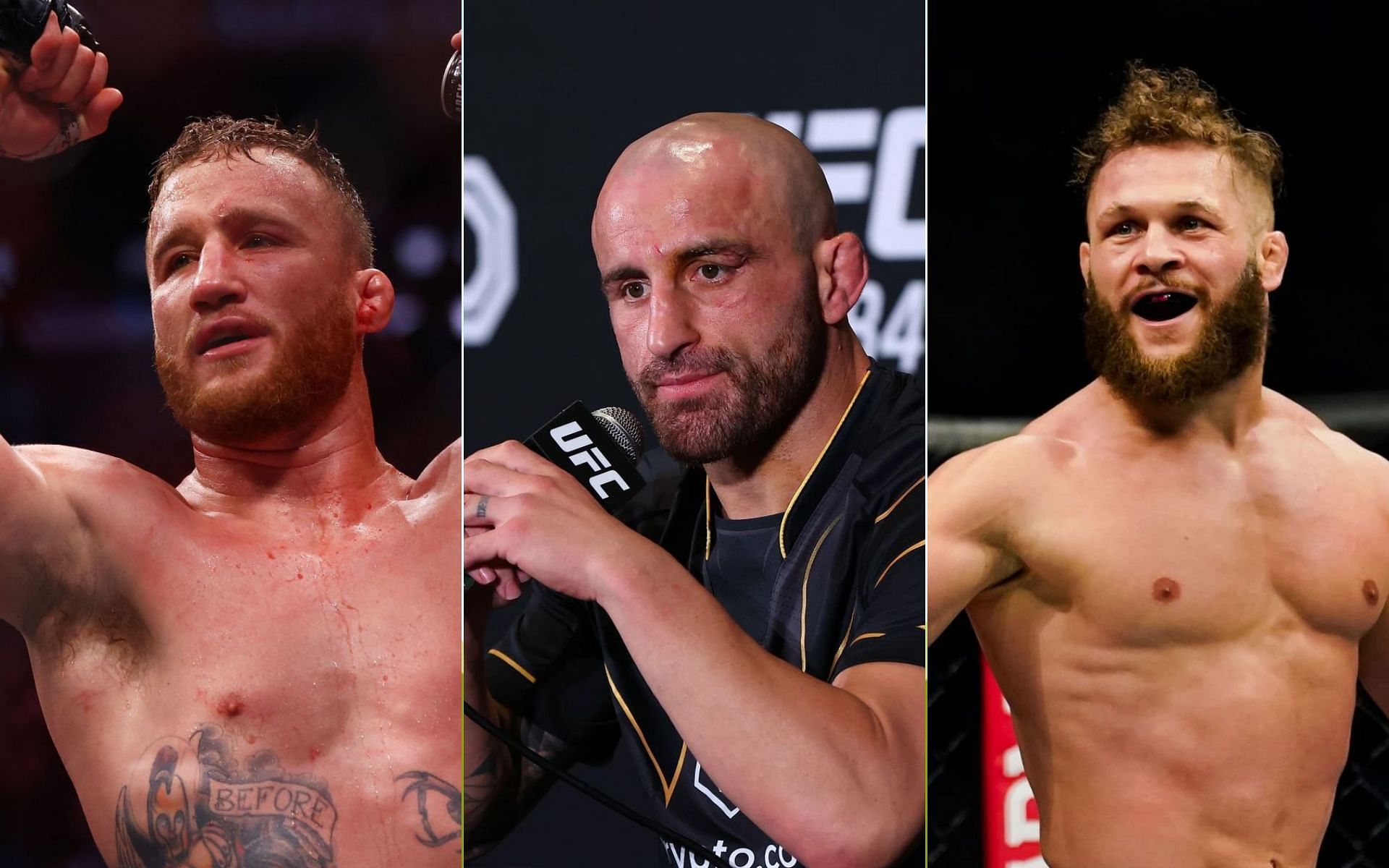 Justin Gaethje (Left), Alex Volkanovski (Middle), and Rafael Fiziev (Right)