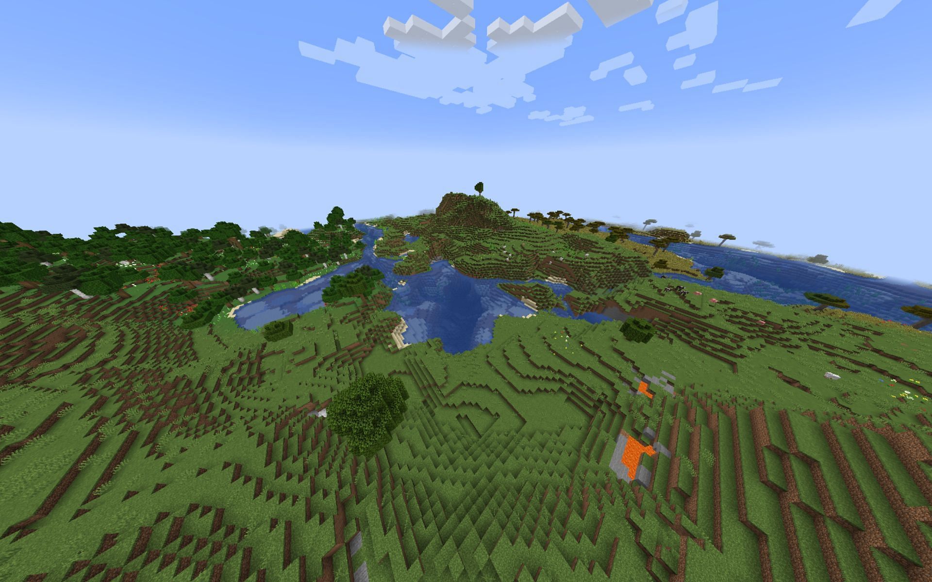 World spawn for &quot;Easy Diamonds&quot; seed, overlooking an underwater ravine (Image via Mojang)